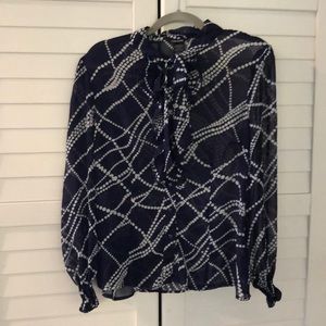 MAURICES NAVY AND WHITE POLKA DOT SHEER BLOUSE